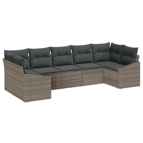 vidaXL Ensemble de salle à manger de jardin 7 pièces avec coussins gris en poly rattan