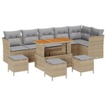 Ensemble de canapé de jardin de 10 pièces avec coussins Beige Rotin polyéthylène Acacia