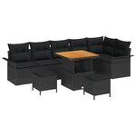 Ensemble de canapé de jardin 9 pièces avec coussins noirs en poly rotin