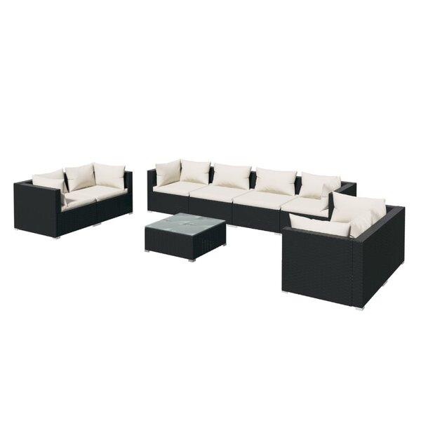 vidaXL Salon de jardin 9 Pièces avec coussins Résine tressée Noir