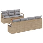 Ensemble de 8 Canapés de Jardin avec Coussins en Rotin Poly Beige Acacia