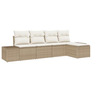 vidaXL Ensemble de canapé de jardin 5 pièces avec coussins beige en poly rattan