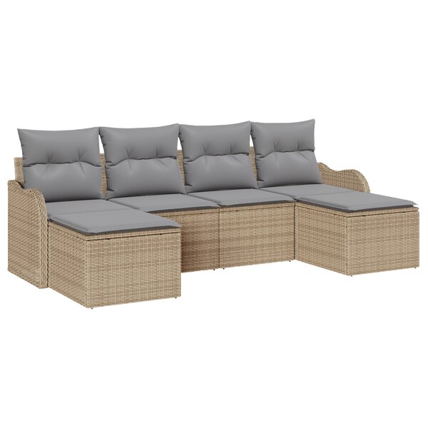 Ensemble de canapé de jardin en 6 pièces avec coussins beige en rotin synthétique