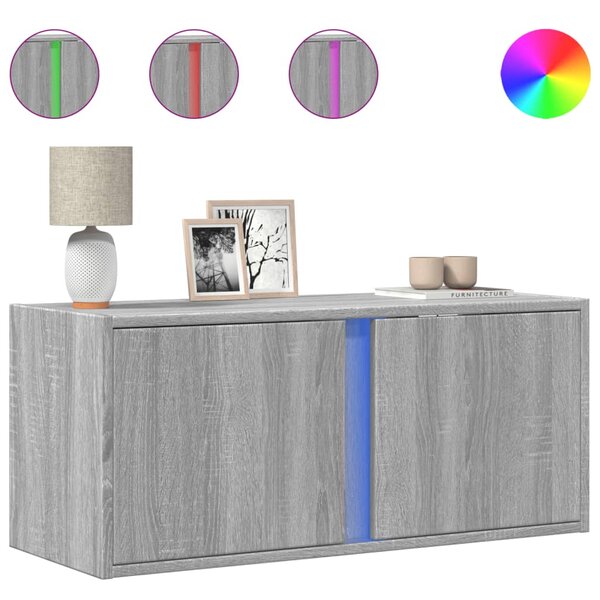 vidaXL Meuble TV mural avec lumières LED sonoma gris 80x31x35 cm