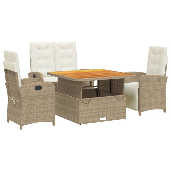 vidaXL Ensemble à manger de jardin coussins 4 Pièces beige résine tressée
