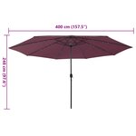 vidaXL Parasol de jardin avec lumières LED mât en métal rouge bordeaux