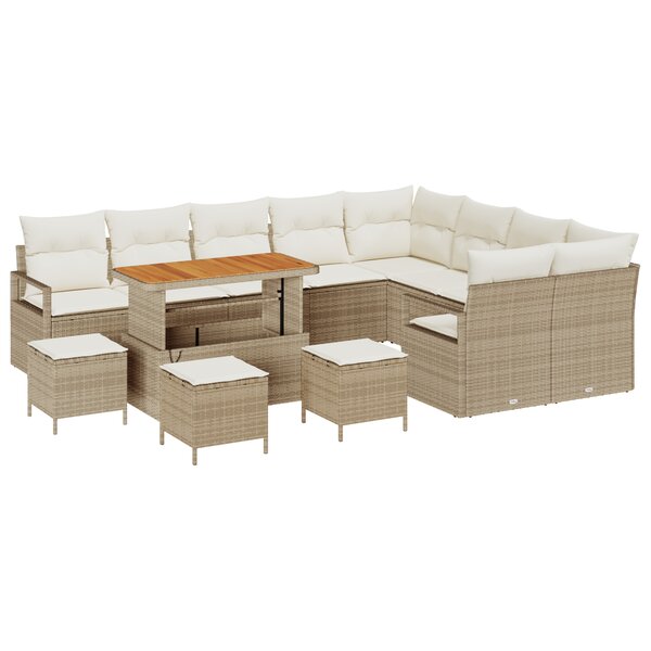 Canapé de jardin vidaXL 13 pièces avec coussins beige en poly rotin