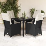 vidaXL Ensemble à manger de jardin coussins 5Pièces Noir Résine tressée