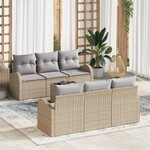 vidaXL Ensemble de canapé de jardin 7 pièces avec coussins Beige Rotin synthétique
