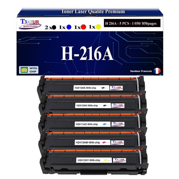 T3AZUR - 5x Toners compatibles avec W2410A  W2411A  W2412A  W2413A  216A  compatible avec HP