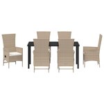 vidaXL Ensemble de Salle à Manger de Jardin 7 Pièces avec Coussins Beige Poly Rattan