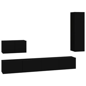 vidaXL Ensemble de meubles TV 4 Pièces Noir Bois d'ingénierie