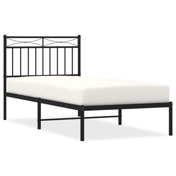 vidaXL Cadre de lit métal avec tête de lit noir 90x200 cm