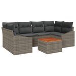 vidaXL Ensemble de canapé de jardin 7 pièces avec coussins gris en poly rattan et acacia