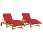 vidaXL Chaises longues 2 Pièces avec coussins et table en bois massif d'acacia rouge