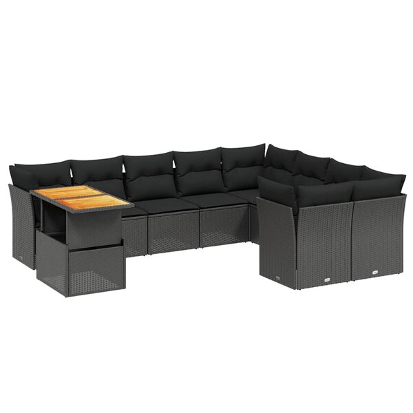 vidaXL Salon de jardin 10 Pièces avec coussins noir résine tressée
