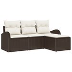 Ensemble de canapé de jardin 4 pièces avec coussins marron en poly rotin