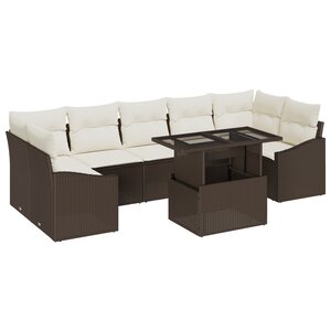 vidaXL Ensemble de Canapés de Jardin 8 Pièces avec Coussins en Poly Rattan Marron
