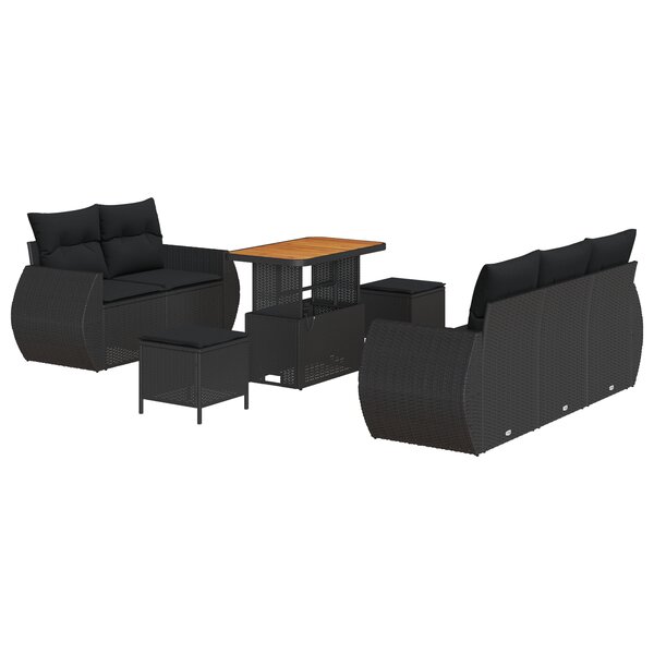 vidaXL Ensemble de Canapé de Jardin 8 Pièces avec Coussins Noir Poly Rattan Acacia