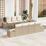 vidaXL Ensemble de canapé de jardin 8 pièces avec coussins beige poly rotin