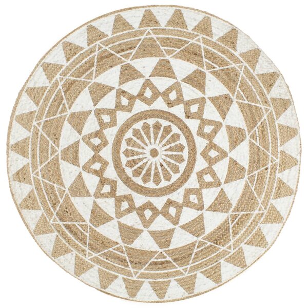 vidaXL Tapis fait à la main Jute avec imprimé blanc 120 cm