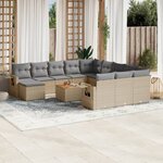 vidaXL Salon de jardin avec coussins 13 Pièces beige résine tressée