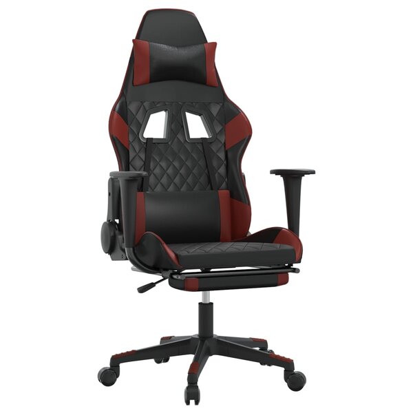 vidaXL Chaise de jeu de massage repose-pied Noir&Bordeaux Similicuir
