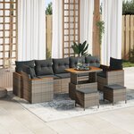 Ensemble de canapés de jardin vidaXL 10 pièces avec coussins Gris Rattan Acacia