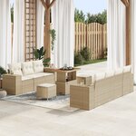 Ensemble de canapés de jardin vidaXL 10 pièces avec coussins Beige Poly Rotin Acacia