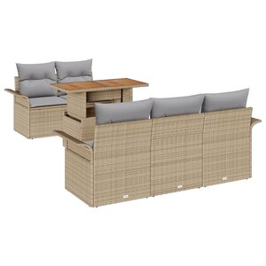 Canapé de Jardin 6 Pièces avec Coussins Beige Rotin Poly