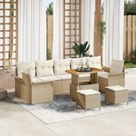 Ensemble de Canapé de Jardin 10 pièces avec Coussin Beige en Poly Rotin et Acacia