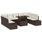 vidaXL Ensemble de canapé de jardin en 10 pièces avec coussins marron en poly rotin