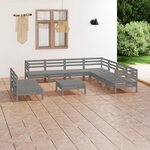 vidaXL Salon de jardin 10 Pièces Bois de pin massif Gris