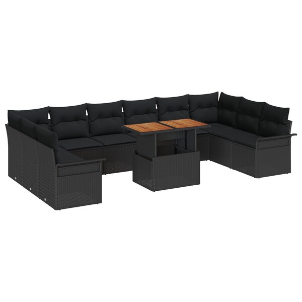 Ensemble de Canapé de Jardin de 11 Pièces avec Coussins en Poly Rattan Noir