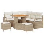 Ensemble de Sofa Jardin de 8 Pièces avec Coussins Beige en Poly Rattan Acacia
