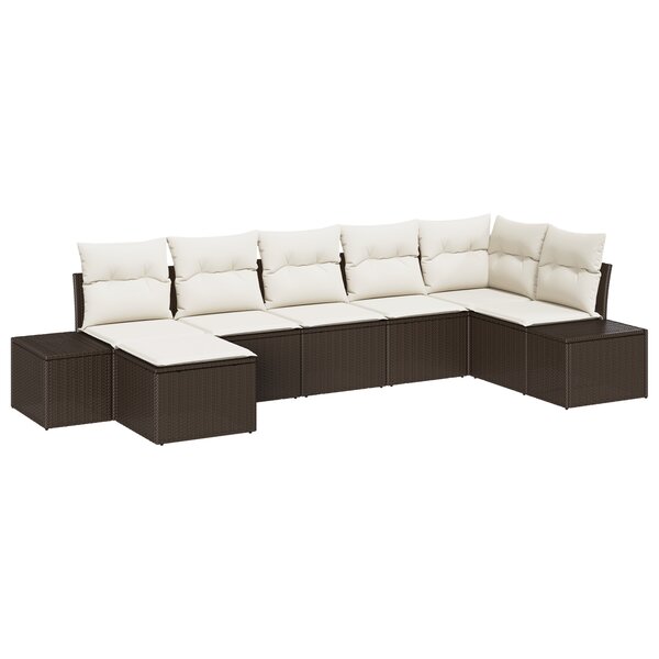vidaXL Ensemble de canapé de jardin 7 pièces avec coussins marron rotin synthétique