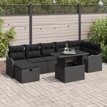 Ensemble de Canapé de Jardin 8 Pièces avec Coussins Noir Poly Rattan