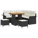 Ensemble de Canapés de Jardin 8 Pièces avec Coussins Noir Poly Rotin Acacia