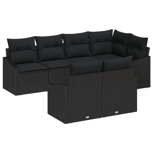 vidaXL Ensemble de 7 Canapés de Jardin Noir en Poly Rotin avec Coussins
