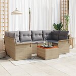 vidaXL Ensemble de canapé de jardin 7 pièces avec coussins beige en rattan poly et acacia
