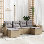 Ensemble de canapé de jardin vidaXL 6 pièces avec coussins beige en rattan poly