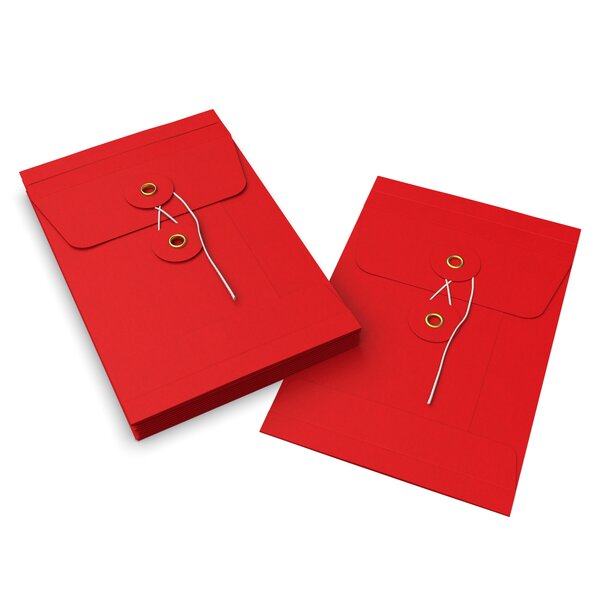 Lot de 10 enveloppes à soufflets à rondelle et ficelle rouge 162x114