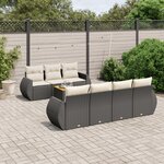 vidaXL Salon de jardin 8 Pièces avec coussins noir résine tressée
