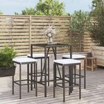 vidaXL Ensemble de bar de jardin 5 Pièces avec coussins noir poly rotin