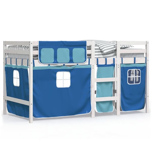 vidaXL Lit mezzanine enfants et rideaux bleu 90x190cm bois pin massif
