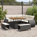 Ensemble de Canapés de Jardin 8 pièces vidaXL avec Coussins Noir Poly Rotin Acacia