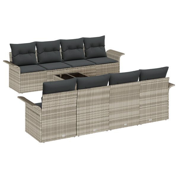 Canapé de jardin 9 pièces avec coussins gris clair en poly rotin