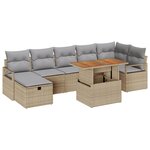 Ensemble de canapé de jardin 8 pièces vidaXL avec coussins en poly rotin beige