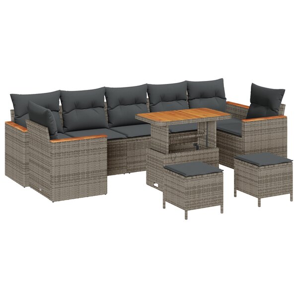 Ensemble de canapés de jardin vidaXL 10 pièces avec coussins Gris Rattan Acacia