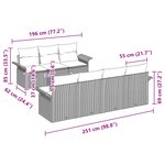 Ensemble de canapé de jardin 8 pièces avec coussins Gris Poly Rotin Acacia